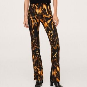 Mango Black and Orange Swirl Pants, Size XS